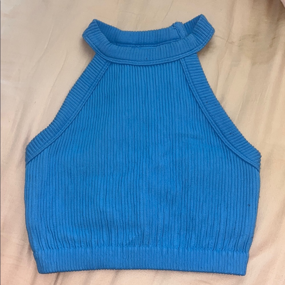 Aerie Blue Ribbed Sleeveless Crop Tank